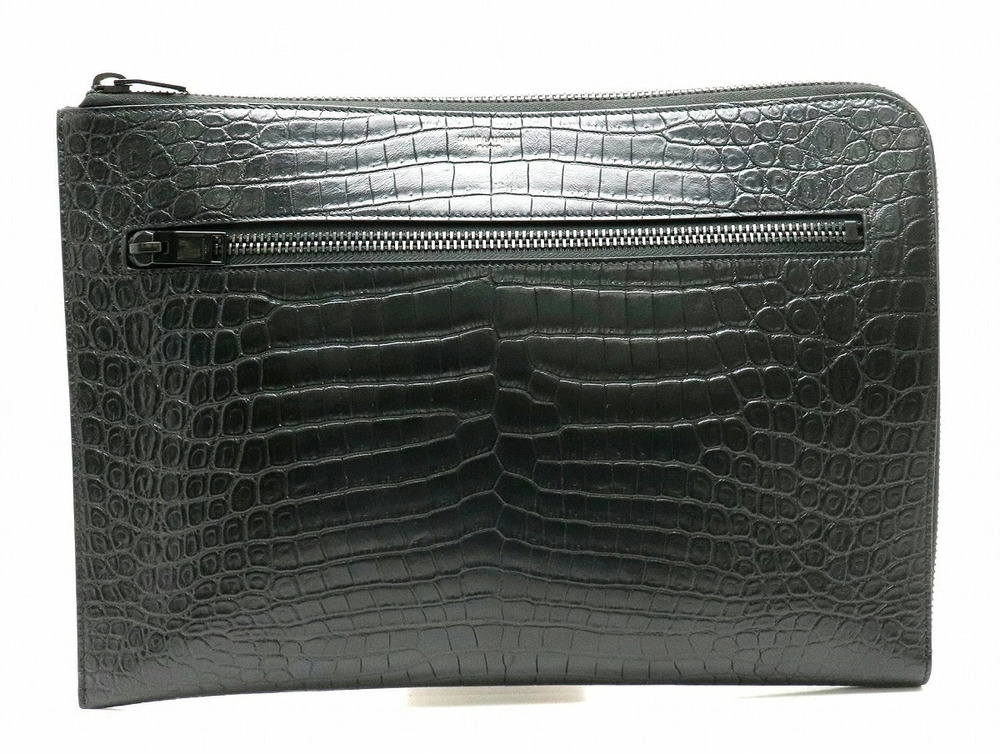 Saint Laurent Yves Paris Clutch Bag Embossed Leather Black